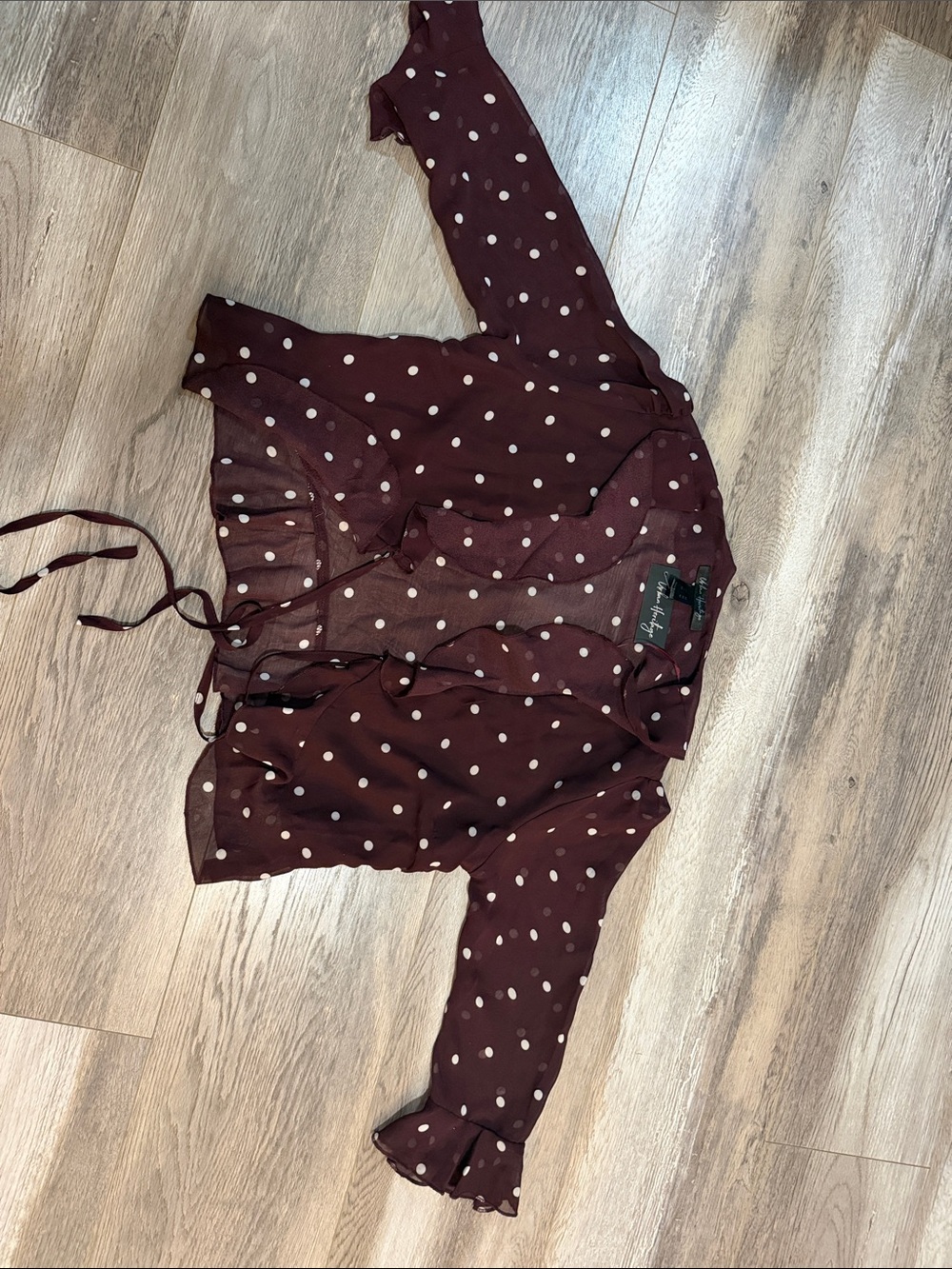 Urban Heritage Burgundy Polka Dot Sheer Tie-Front Blouse